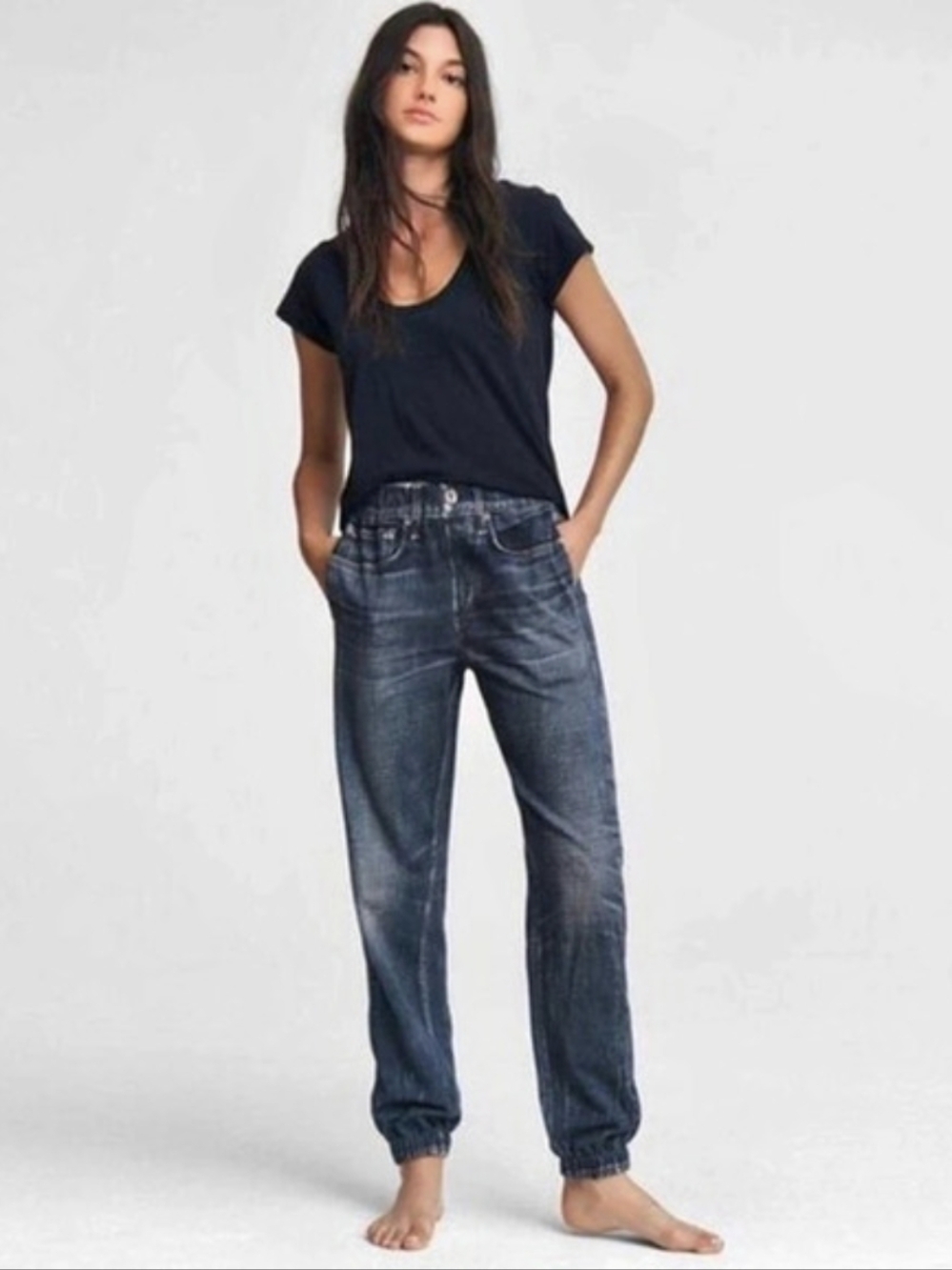rag & bone Miramar Denim Look -Knit Jogger Pants Blue Large New With Tags